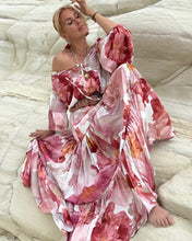 Load image into Gallery viewer, YASMINE MAXI DRESS with 6 mtrs volant/ blush pink xl flowers