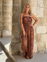 Load image into Gallery viewer, LUNA JUMPSUIT in 2 pieces/ caramel brown paisley print with metallic thread