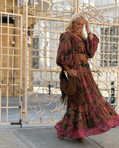 THALASSA MAXI DRESS/ tourmaline print with golden thread