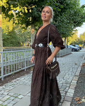 Load image into Gallery viewer, HIPPIE MAXI DRESS/ chocolate brown embroidered cotton