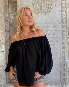 CARMEN BLOUSE/ black cotton voile