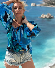 Load image into Gallery viewer, DREAM BLOUSE/ dark turquoise xl flowers