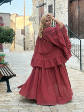 Load image into Gallery viewer, MUSE KIMONO WITH RUFFLES/ wine red cotton