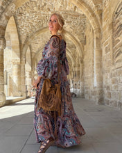 Load image into Gallery viewer, YASMINE MAXI DRESS/ burgundy, pink, turquoise paisley