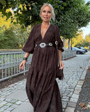Load image into Gallery viewer, HIPPIE MAXI DRESS/ chocolate brown embroidered cotton