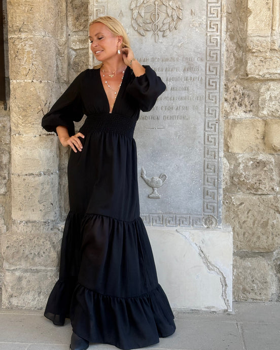 HIPPIE MAXI DRESS/ black cotton voile