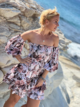 Load image into Gallery viewer, LA ISLA SHORT DRESS/ silk with beige floral print