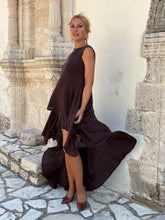 Load image into Gallery viewer, 5 FULL CIRCLE ASYMETRICAL SKIRT/ chocolate brown linen jersey