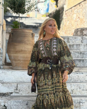 Load image into Gallery viewer, NOMAD MAXI DRESS/ green and olive green paisley print