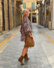 Load image into Gallery viewer, RUFFLE SHORT SKIRT/ burgundy, brown, turquoise paisy