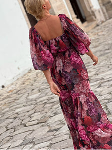 BONITA MAXI DRESS/ red and pink floral print