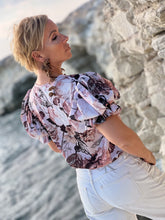 Load image into Gallery viewer, ROSE BLOUSE/ silk with beige, chocolate, powder pink floral print