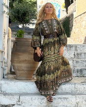 Load image into Gallery viewer, NOMAD MAXI DRESS/ green and olive green paisley print