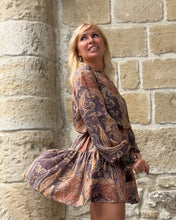 Load image into Gallery viewer, MIA SHORT DRESS/ caramel brown symetrical paisley