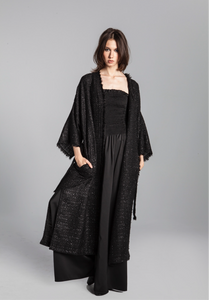 TWEED KIMONO COAT/ sparkling black