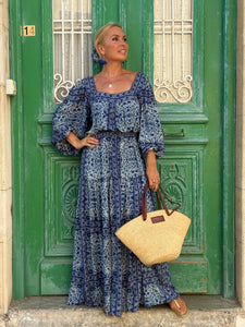 CARO MAXI DRESS/ navy blue floral print
