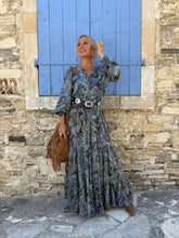 Load image into Gallery viewer, NOMAD MAXI DRESS/ brown and blue paisley
