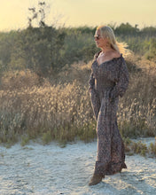Load image into Gallery viewer, GLOW JUMPSUIT/ earthy and purple painsley print with metallic thread