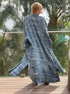 TWEED COAT / denim blue melange silk