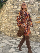 Load image into Gallery viewer, TWIGGY SHORT DRESS / 60’s style print jeans PRE ORDER