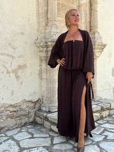 Load image into Gallery viewer, 6 STRAPLESS MAXI DRESS/ chocolate brown linen jersey