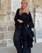 Load image into Gallery viewer, MUSE LONG KIMONO/ PONCHO WITH RUFFLES / black cotton voile