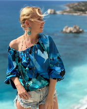 Load image into Gallery viewer, DREAM BLOUSE/ dark turquoise xl flowers