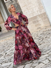 Load image into Gallery viewer, NUSA MAXI DRESS/ red and pink floral chiffon