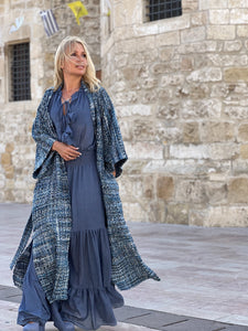 TWEED COAT / denim blue melange silk