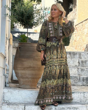 Load image into Gallery viewer, NOMAD MAXI DRESS/ green and olive green paisley print