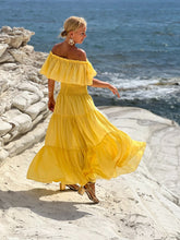 Load image into Gallery viewer, GYPSETTE MAXI SKIRT WITH 6 mtrs volant/ sunny yellow cotton voile