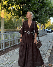 Load image into Gallery viewer, HIPPIE MAXI DRESS/ chocolate brown embroidered cotton