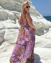 Load image into Gallery viewer, BAGGY MAXI DRESS with 6 mtrs ruffle / wild orchid blue oriental print