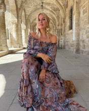 Load image into Gallery viewer, YASMINE MAXI DRESS/ burgundy, pink, turquoise paisley