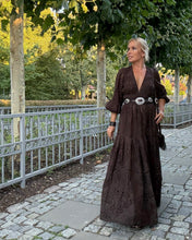 Load image into Gallery viewer, HIPPIE MAXI DRESS/ chocolate brown embroidered cotton