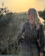 Load image into Gallery viewer, GLOW JUMPSUIT/ earthy and purple painsley print with metallic thread