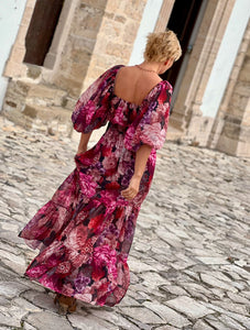 BONITA MAXI DRESS/ red and pink floral print