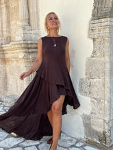 Load image into Gallery viewer, 5 FULL CIRCLE ASYMETRICAL SKIRT/ chocolate brown linen jersey