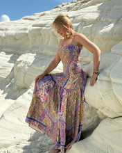 Load image into Gallery viewer, LA ISLA STRAPLESS DRESS/ oriental pastel print violet +butter yellow