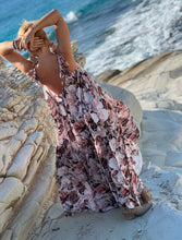 Load image into Gallery viewer, BAGGY MAXI DRESS/ silk with beige, chocolate, powder pink floral print