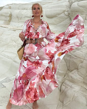 Load image into Gallery viewer, YASMINE MAXI DRESS with 6 mtrs volant/ blush pink xl flowers