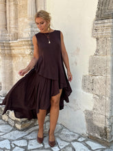 Load image into Gallery viewer, 5 FULL CIRCLE ASYMETRICAL SKIRT/ chocolate brown linen jersey