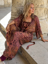 Load image into Gallery viewer, LUNA JUMPSUIT in 2 pieces/ caramel brown paisley print with metallic thread