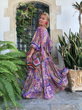 Load image into Gallery viewer, GYPSETTE MAXI SKIRT with 6 mtrs volant/ blue orchid oriental print