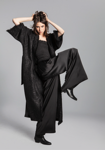 TWEED KIMONO COAT/ sparkling black