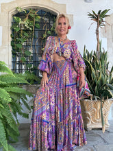Load image into Gallery viewer, GYPSETTE MAXI SKIRT with 6 mtrs volant/ blue orchid oriental print