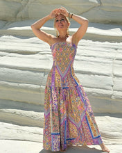 Load image into Gallery viewer, LA ISLA STRAPLESS DRESS/ oriental pastel print violet +butter yellow