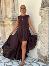 Load image into Gallery viewer, 5 FULL CIRCLE ASYMETRICAL SKIRT/ chocolate brown linen jersey