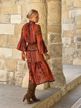 Load image into Gallery viewer, ISABELLE MIDI DRESS/ brick red oriental  print