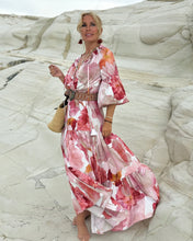 Load image into Gallery viewer, YASMINE MAXI DRESS with 6 mtrs volant/ blush pink xl flowers